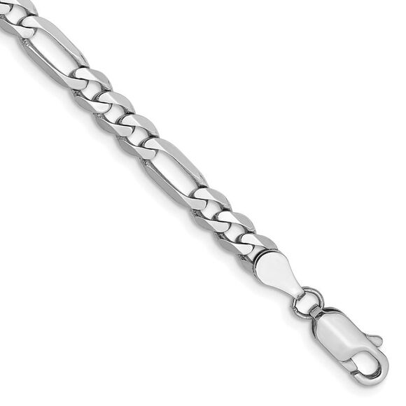 Kazi Luxury 14K White Gold 7 inch 4.5mm Flat Figaro with Lobster Clasp Bracelet